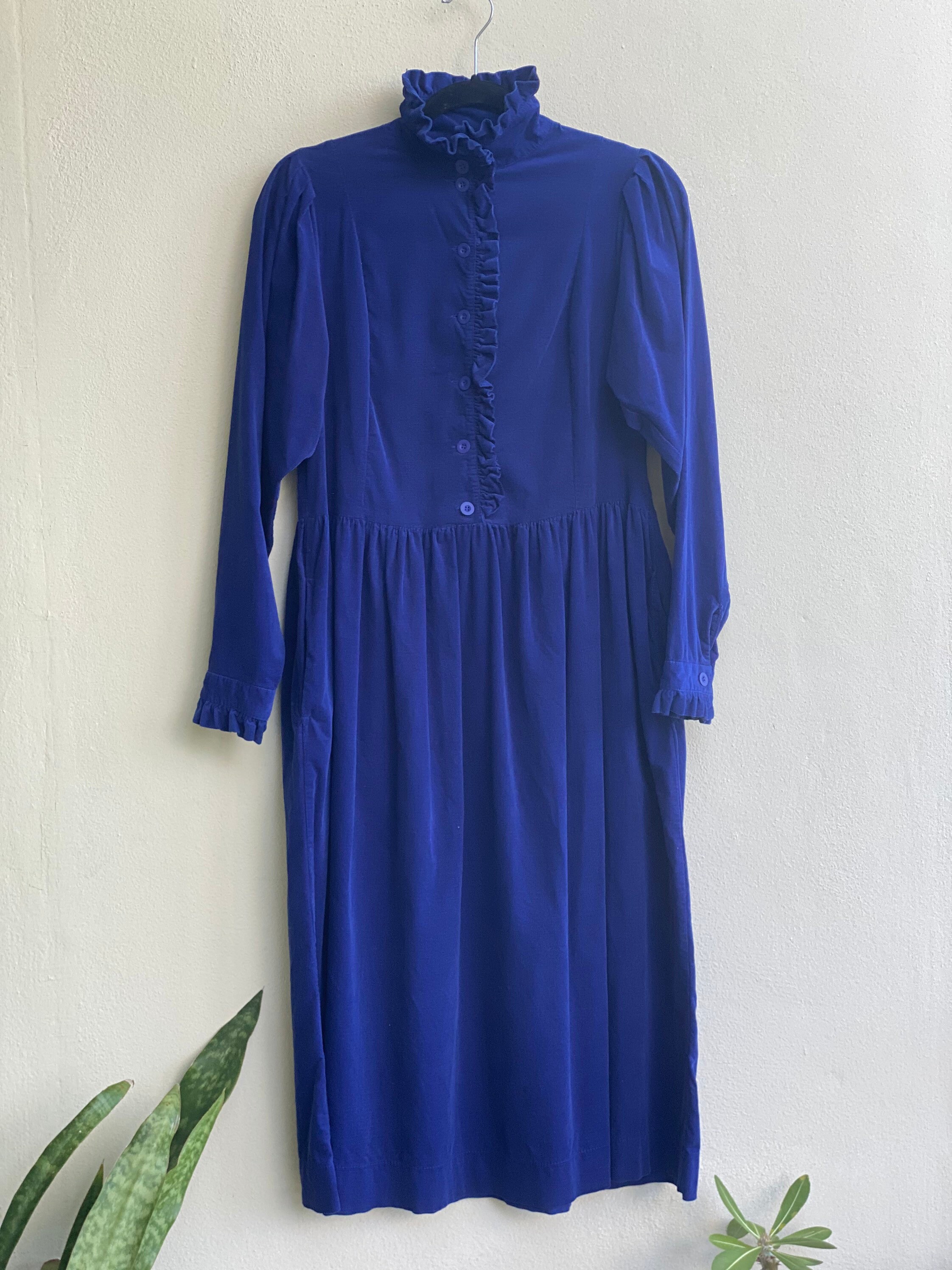 Vintage High Neckline Dress / Laura Ashley Dress / Navy Blue | Etsy