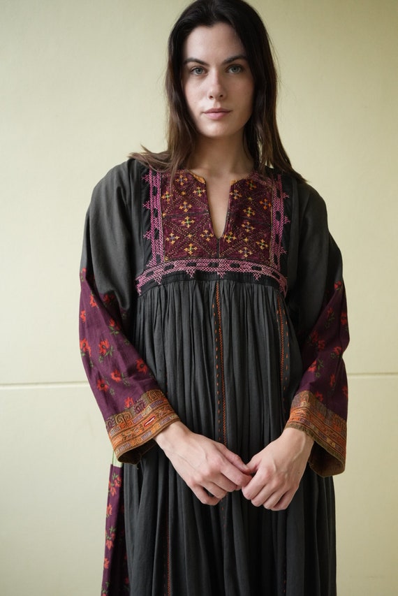 1970s Patchwork Dress / Afghani Embroidered Caftan