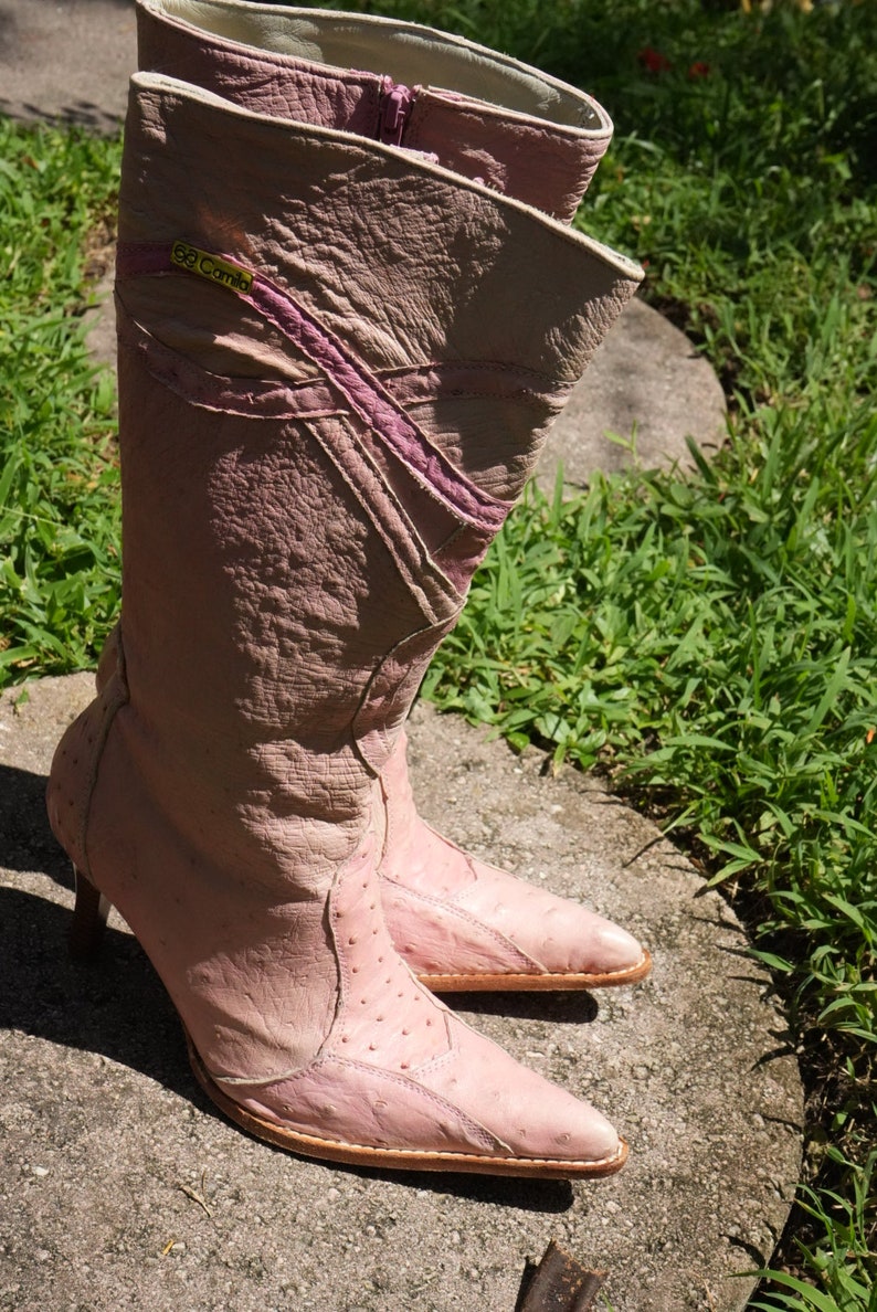 Size 5 US / y2k Pink Leather Pointed Toe Boots / Mid Calf Booties / On Trend Boots image 4