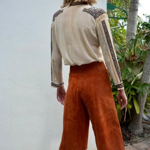 70s Leather Gaucho Pants / Copper Brown Suede Leather Pants / Seventies High Waist Gauchos / High Waist Trousers / High Waters image 8