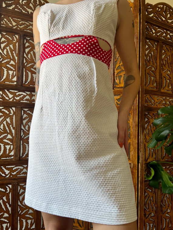 Cut Out 60's Mini Dress / Red and White Polka Dot… - image 10