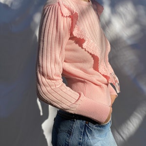 80s Pink Sweater / Ribbon Sweater / Knit 1980's Sweater / Vintage Slim Cut Fit Sweater Knitwear / Baby Pink Cute Sweater image 3