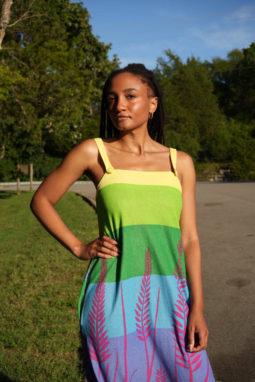 1970s Striped Terry Cloth Dress | M/L