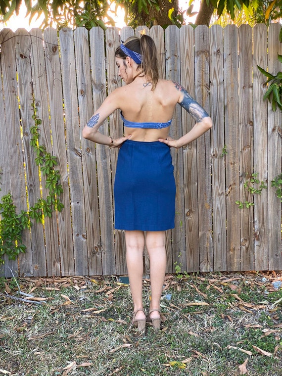 1950's Skirt / Cotton Wiggle Midi Skirt / Navy Bl… - image 2