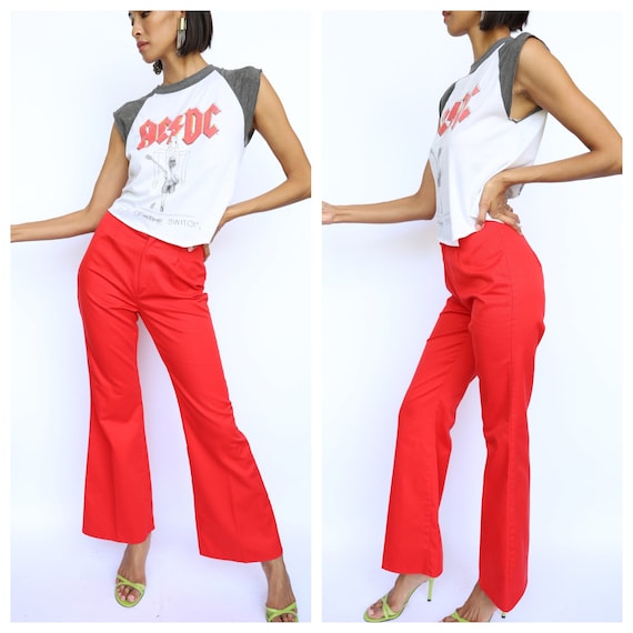 Pantalon rouge vintage des annees 70 Jean en coton rouge Pantalon evase vintage rouge cerise des annees 1970 Pantalon en coton taille mi haute Etsy Canada