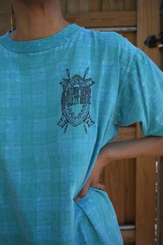80's Tshirt /Earth Tribe Surf Tshirt / Aqua Blue … - image 6