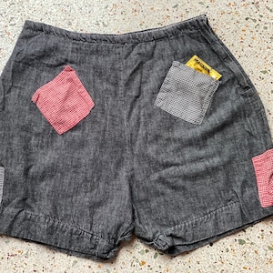 1950&#39;s Cotton Shorts / High Waisted Gray Cotton Shorts with 6 Pockets / Fifties Cotton Shorts / Play Suit Hot Pants / VLV Viva Las Vegas