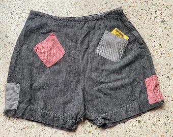 1950's Cotton Shorts / High Waisted Gray Cotton Shorts with 6 Pockets / Fifties Cotton Shorts / Play Suit Hot Pants / VLV Viva Las Vegas