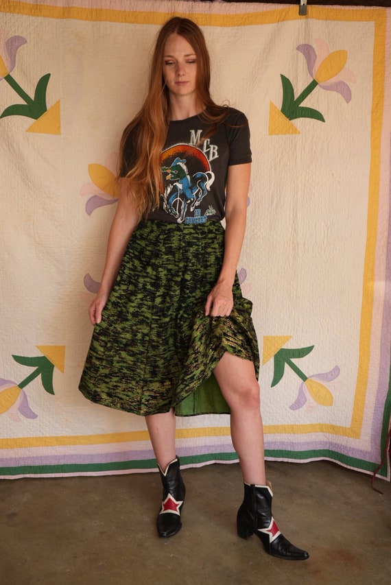 50s Circle Skirt / Black and Green with Gold Paint