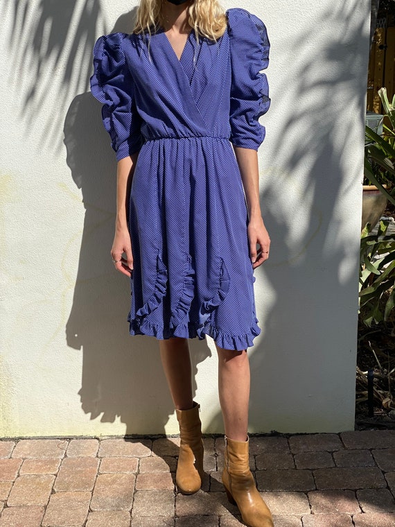 Buy Vintage Puffed Sleeves Dress / Swiss Dotted Blue and White Summer Dress  / Frilly Balloon Sleeves / Flutter Frilly Flirty Skirt Dress Online in  India - Etsy