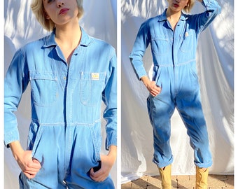 Vintage Fluganzug / 1950er 1960er Sears Coveralls / Sanforized Penney es Coveralls / Denim Cotton Jumpsuit / Painters Jumpsuit