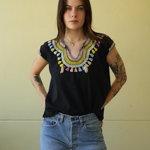 1970&#39;s Embroidered  Blouse / Cotton Tunic Shirt / Cotton Top / Bohemian Blouse / Guatemalan Top