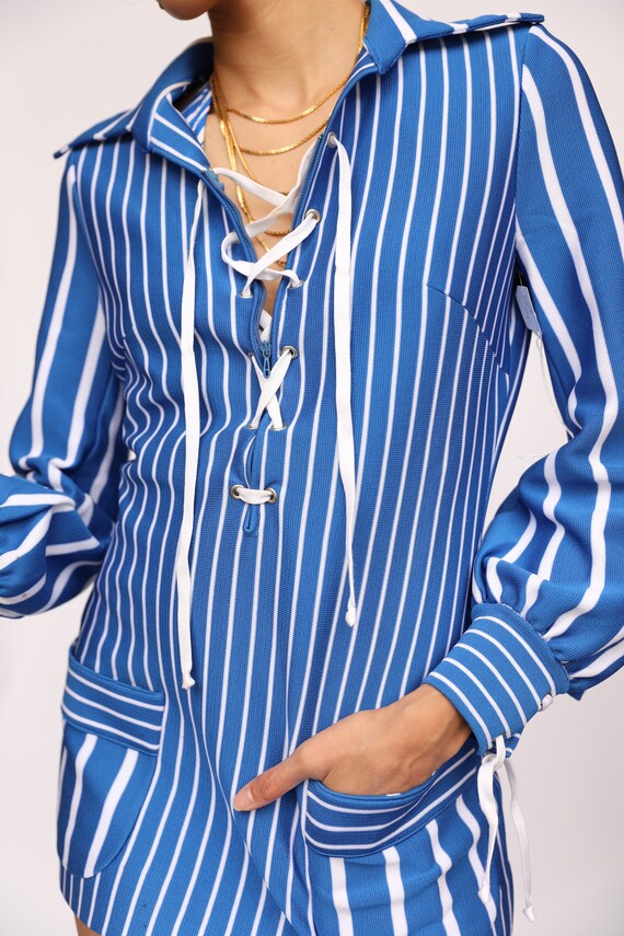 1960's Sailor Blouse / Sixties Mod Top / Blue and