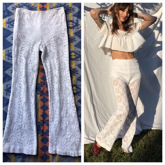 1960's Lace Pants / White Sheer Lace Pants / Sixti