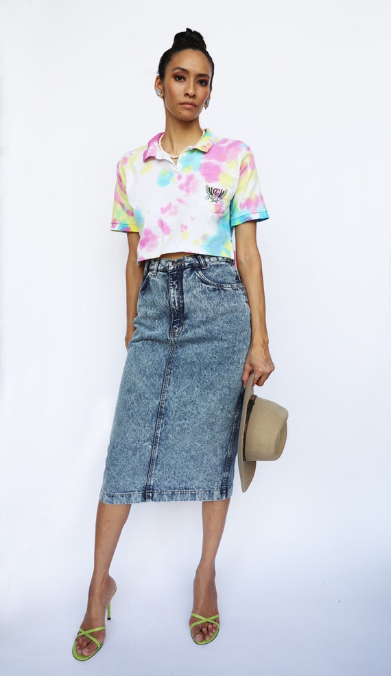 80s Acid Wash Denim Skirt / Jordache High Waisted