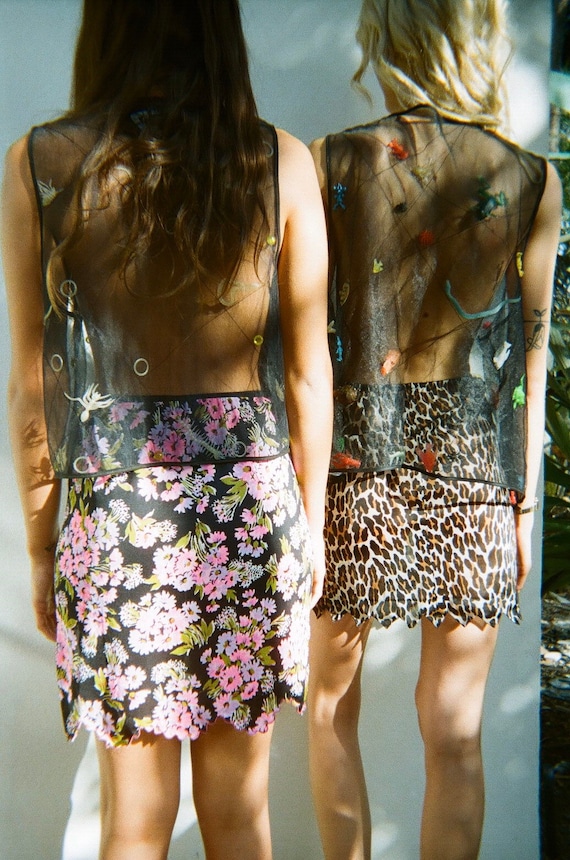 1960's Nylon Slip Skirt / Bam Bam Leopard Printed