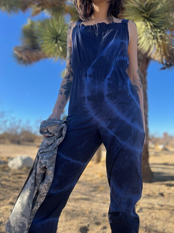 1970s Blue Cotton Jumpsuit / Bibbed Overall Jumps… - image 2