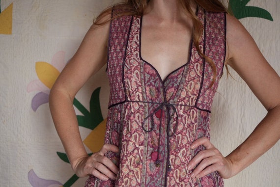 Phool Indian Cotton Waist Coat / 1970s Quilted Sl… - image 3