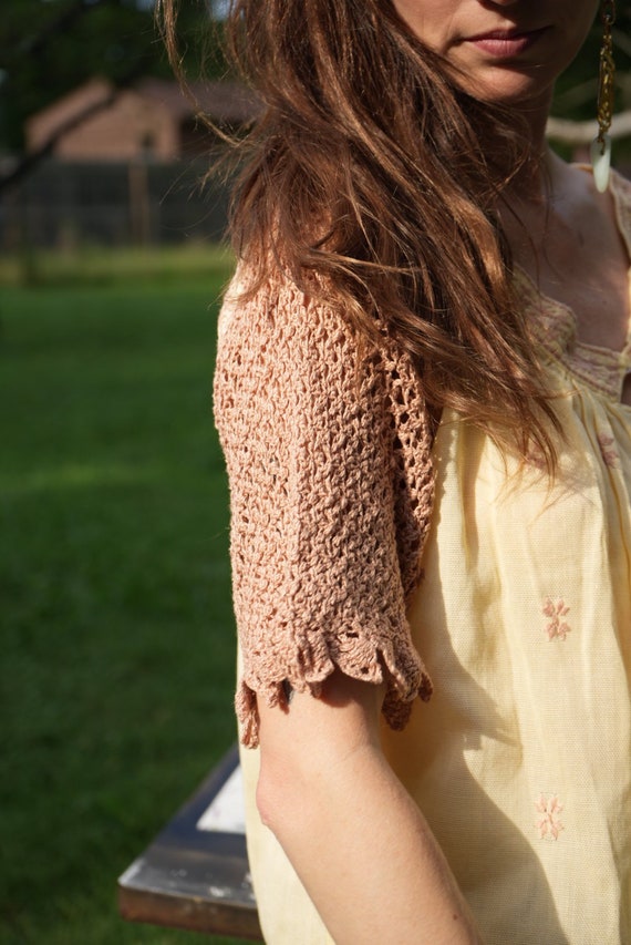 70's  Crochet Hippie Shirt / Crochet Sleeves Blou… - image 9