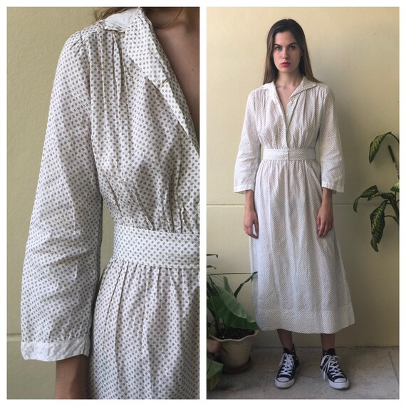 Antique Cotton Dress / 1910's Cotton Workwear Dres