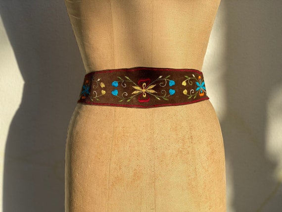 Embroidered Leather Belt / 31-44 Low Waist Brown Leather - Etsy