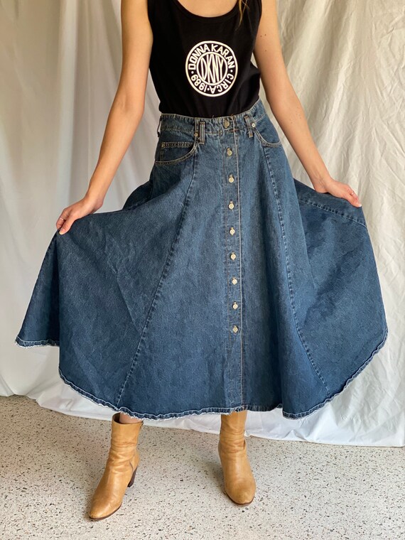 GUESS Vintage Denim Skirt / Button Front Midi Skirt / Vintage | Etsy