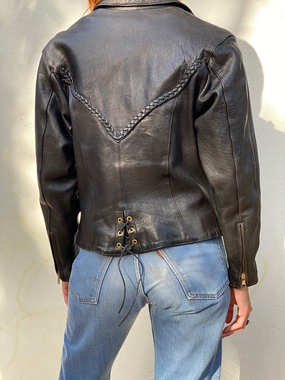 Leather Motorcycle Jacket / Braided Leather Moto … - image 4