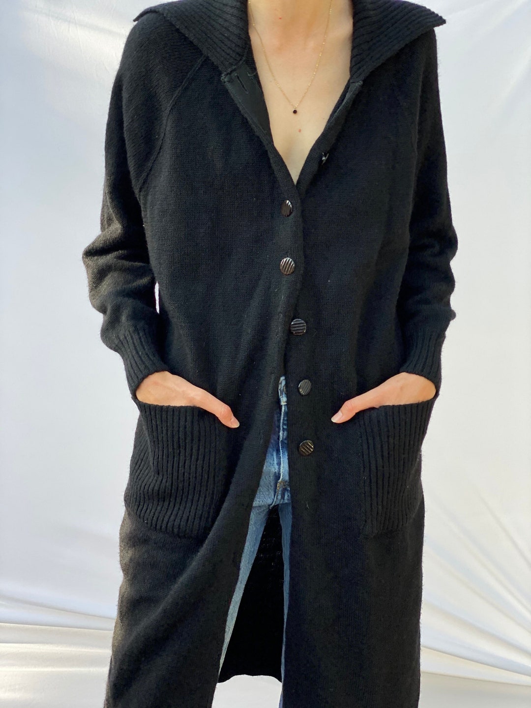 Long Black Sweater / Duster Cardigan Pocket Knit Jacket / Comfy Winter ...