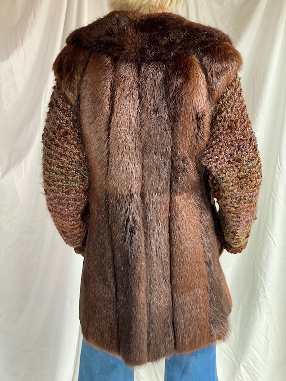 1980s Fur and Chenille Knit Coat / Brown Seventie… - image 9