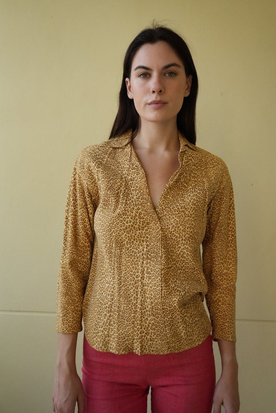 Vintage Leopard Printed Leather Shirt / Suede Lea… - image 5