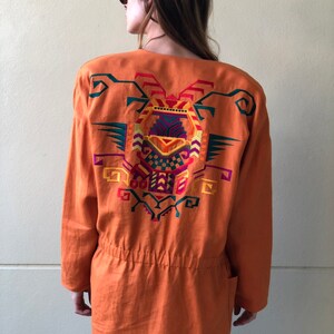 Oversized Jacket / Vintage Linen Jacket / 90's Southwest Vintage Jacket / Embroidered Orange Cotton Blazer / Linda Allard for Ellen Tracy image 10