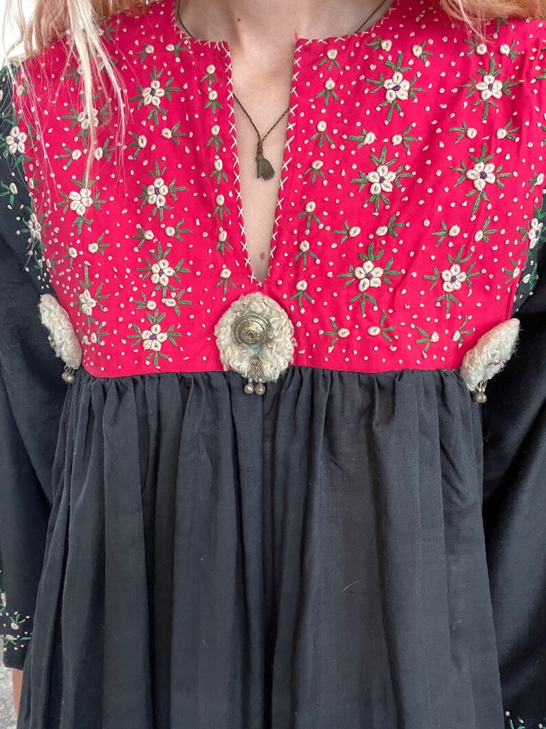 70s Vintage Blouse / Embroidered Colorful Summer Blouse with Metal Bells / Bell Sleeves image 5