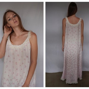 70&#39;s Ombre Sheer Nightgown Slip Dress / 70&#39;s Nightie / Lace Loungewear Lingerie / Nightgown / Summer Dress / Maxi Gown / Summer Loungewear
