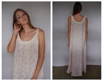 70's Ombre Sheer Nightgown Slip Dress / 70's Nightie / Lace Loungewear Lingerie / Nightgown / Summer Dress / Maxi Gown / Summer Loungewear