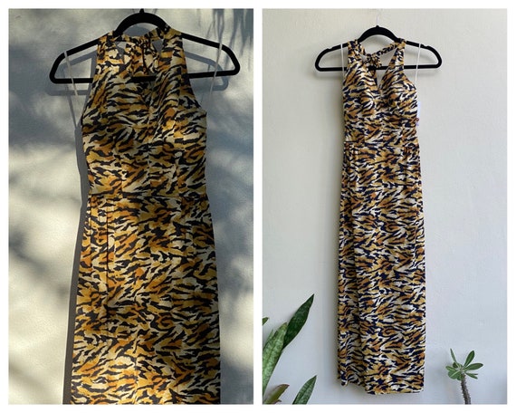60's Tiger Print Halter Maxi / Festival Outfit / O