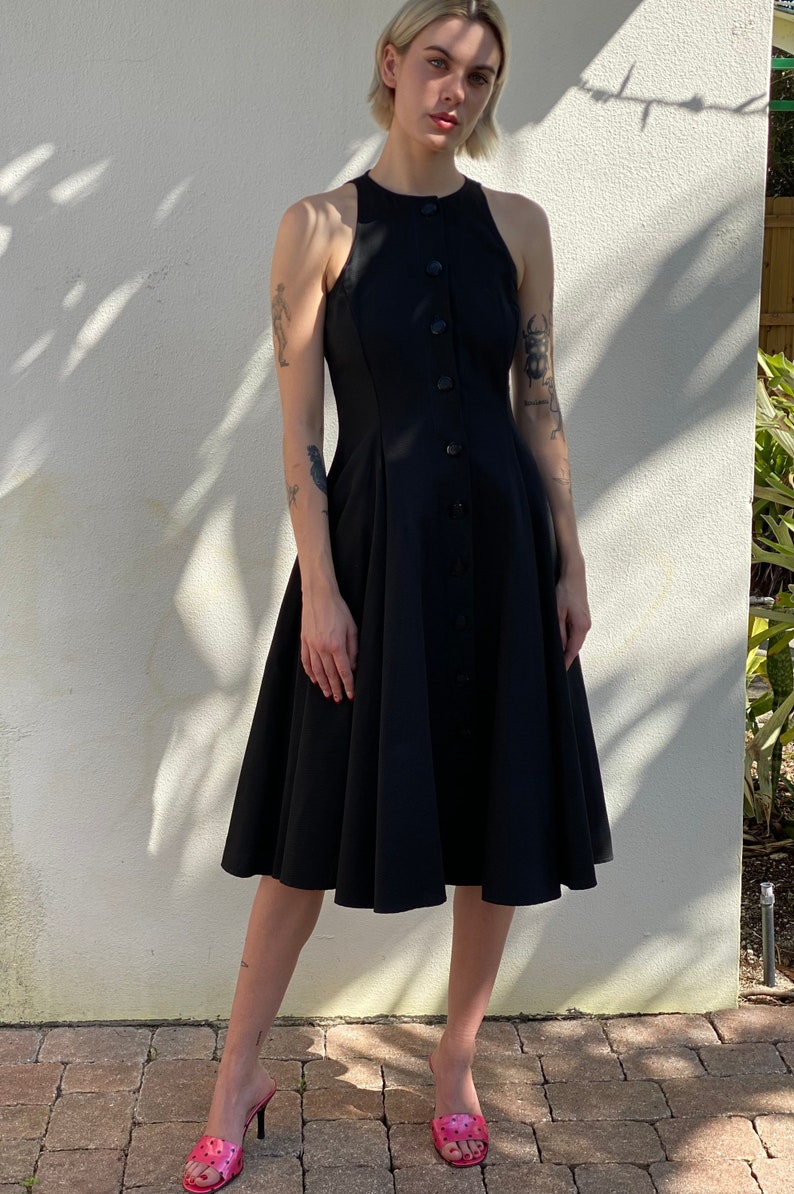 Cotton Summer Dress / Wedding Guest Dress / Resort Vacation Dress / 1980's Designer Dress / Black Structural Dress image 7