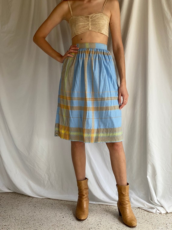 Vintage Cotton Midi Skirt / Plaid Summer Midi Ski… - image 1