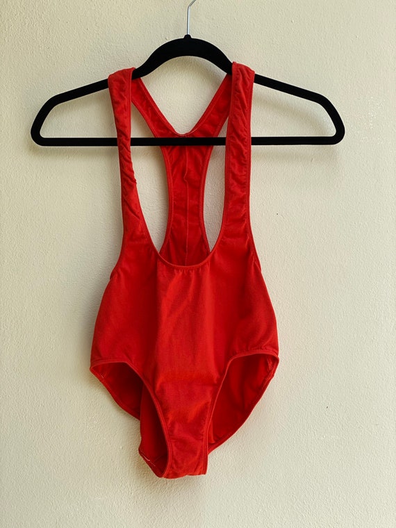 1980's Swimsuit / Risqué Red Cotton Teensy Bathing