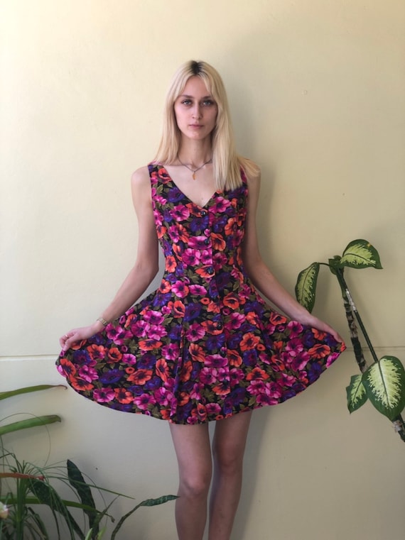 90's Mini Dress / Pink Skater Mini Dress / Ninetie