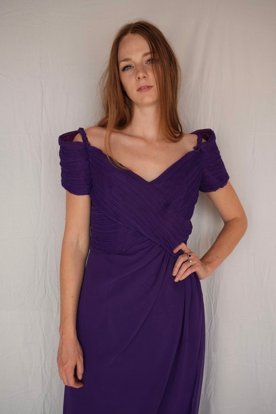 Purple Fortuny Pleated Dress / Eighties Off Shoul… - image 7