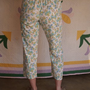 1960s Cotton Pajamas Pants / Floral Printed Cotton / Pj Trousers / Undergarments / Cotton Pajama Loungewear image 3