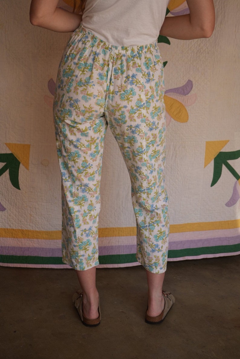 1960s Cotton Pajamas Pants / Floral Printed Cotton / Pj Trousers / Undergarments / Cotton Pajama Loungewear image 3