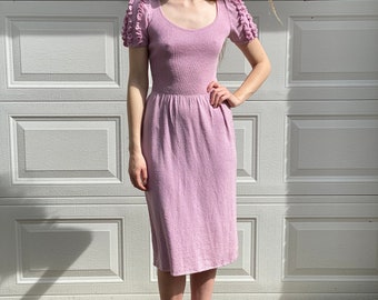 Puffed Sleeves Dress / Vintage Lillie Rubin Sweater Dress / Lilac Sweater Dress / Puffy Sleeves / Sexy Body Con Dress