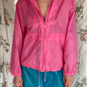 1980&#39;s Swishy Jacket / Bubblegum Pink Windbreaker Parka Jacket / Oversized Hooded Jacket / Gender Neutral / Barbie Pink