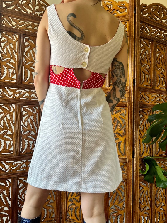 Cut Out 60's Mini Dress / Red and White Polka Dot… - image 8