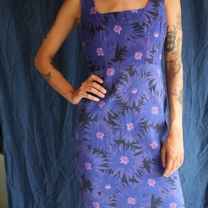 Early Aughts Mini Dress / Floral Linen Mini Dress / 1990's Mini Hourglass Dress image 2