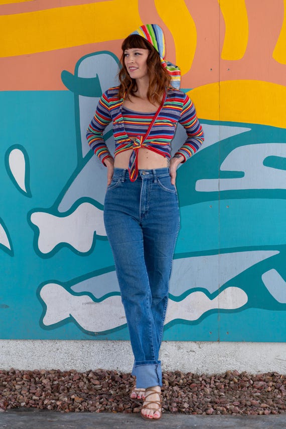 Vintage Crop Top / 70's Striped Crop Top / Rainbo… - image 2