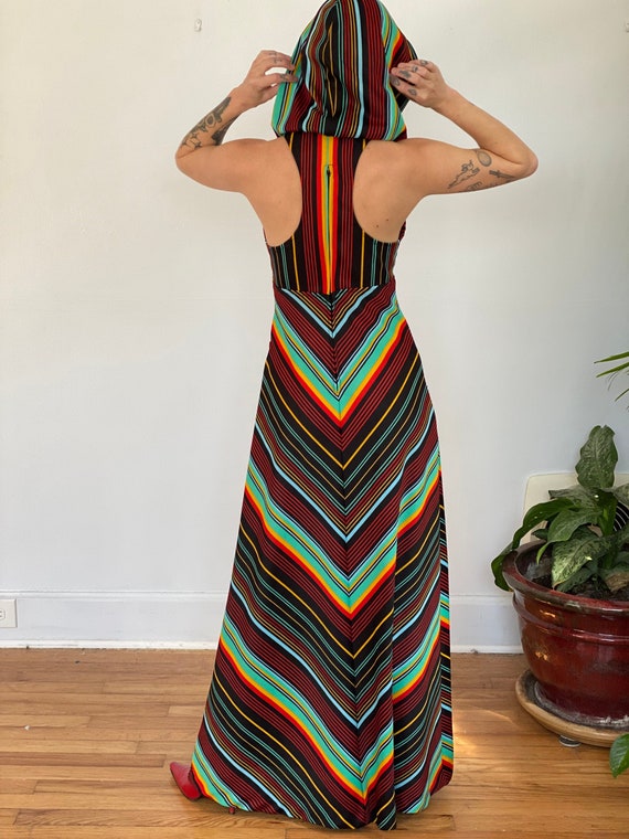 1970's Hooded Maxi Dress / Racerback Chevron Maxi