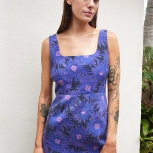 Early Aughts Mini Dress / Floral Linen Mini Dress / 1990's Mini Hourglass Dress image 6