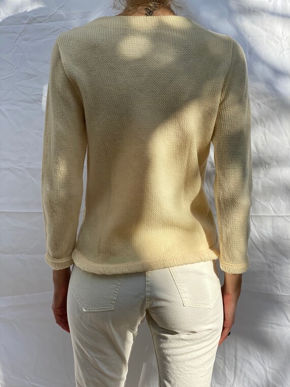 60's Sweater / Cream Wool Hot Pink Aqua Brown Pea… - image 9